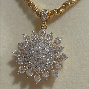 Elegant Gold Tone Necklace with snowflake Sunburst Pendant for women